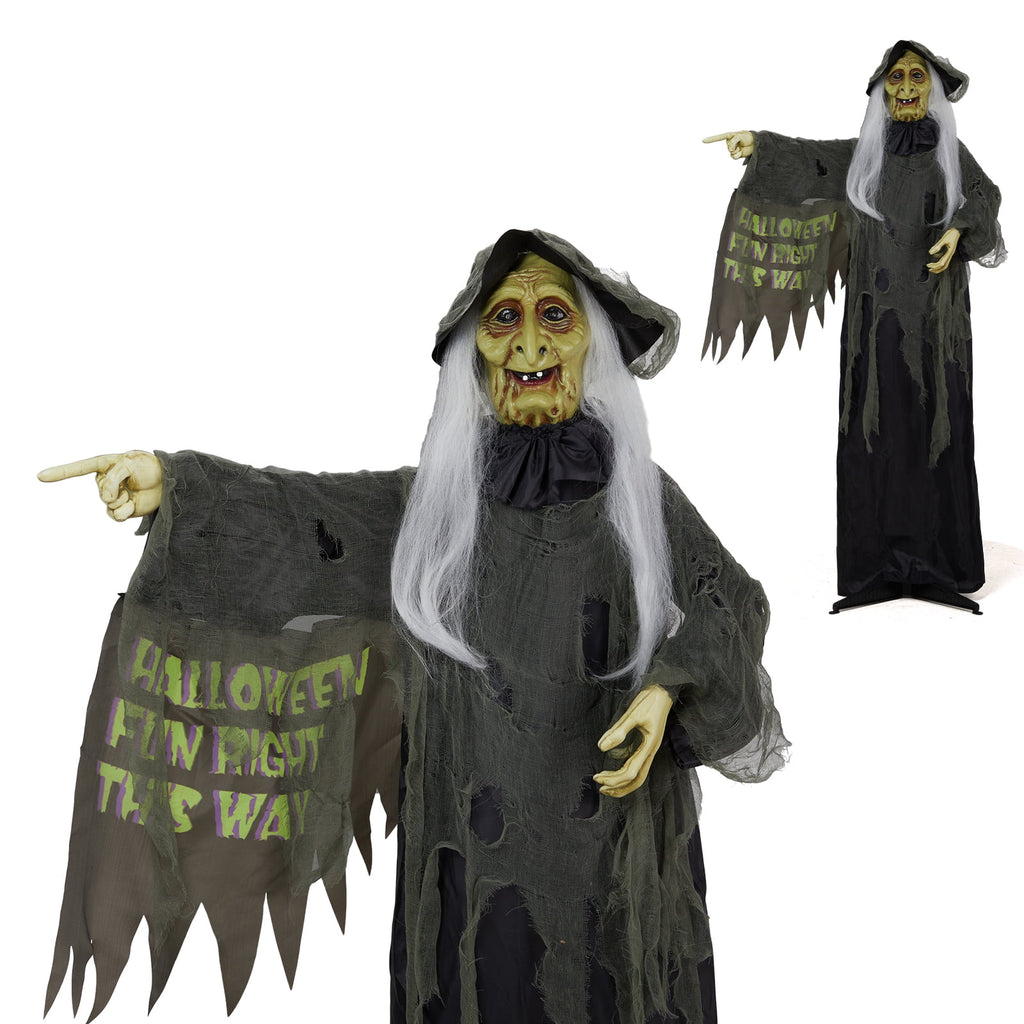 Witchwood™ 6FT Halloween Animatronic Witch Standing Outdoor Halloween Decoration w/ Red Eyes,Scary Sounds