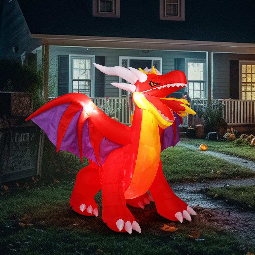 Witchwood™ 6FT Halloween Inflatables Fire Dragon Outdoor Halloween Decoration Built-in LED Lights