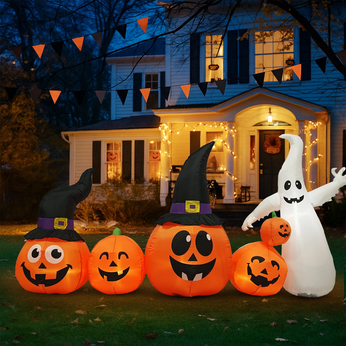 Witchwood™ 7 FT Halloween Inflatables Pumpkin, 7 Blow up Pumpkins w/ Build-in LEDs