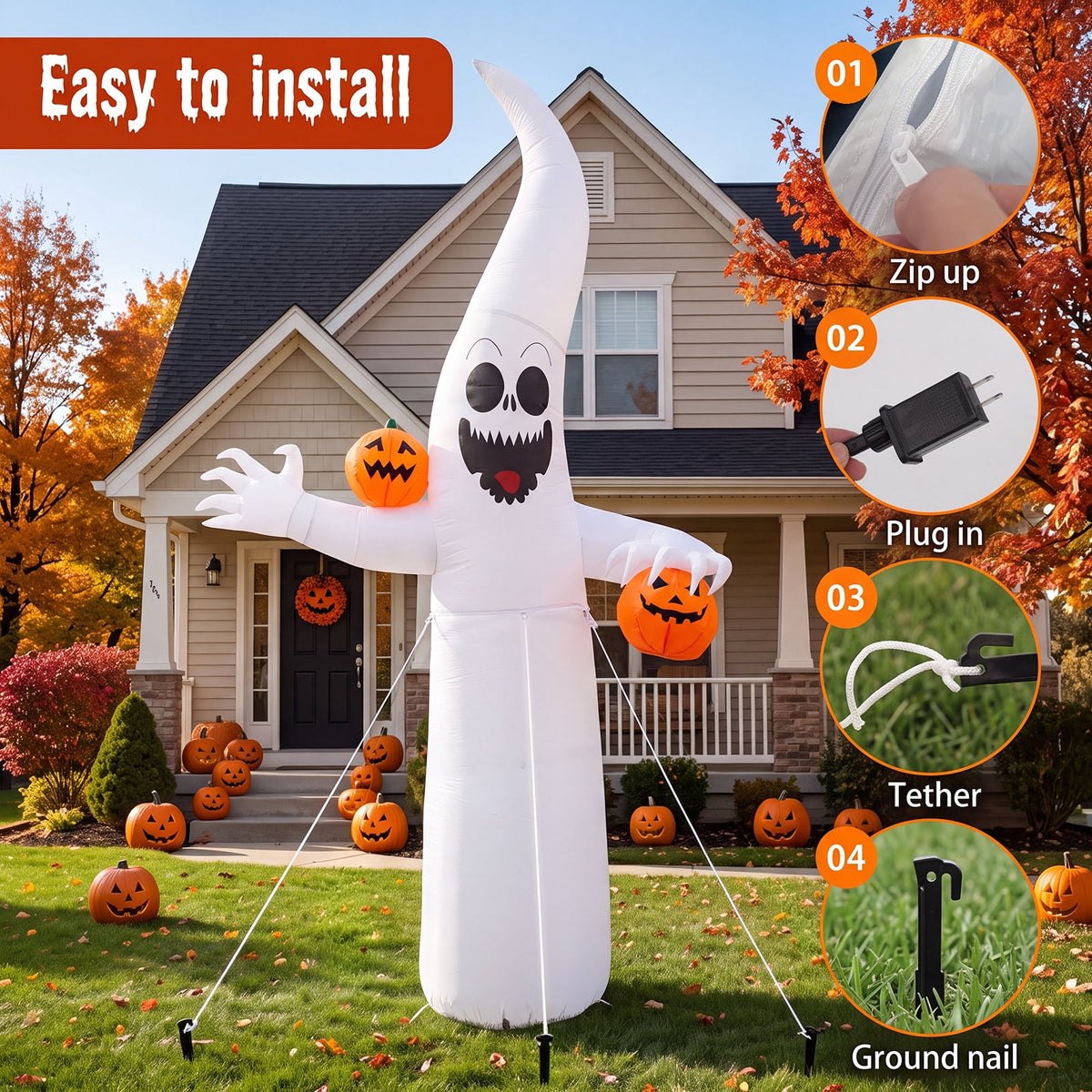 Witchwood™ VETPW Halloween Inflatable, 10 FT Giant Ghost Pumpkin Arch Inflatable Decoration with LED Light for Outdoor, Holiday, Party, Yard, Garden Patio Lawn Outside Decor