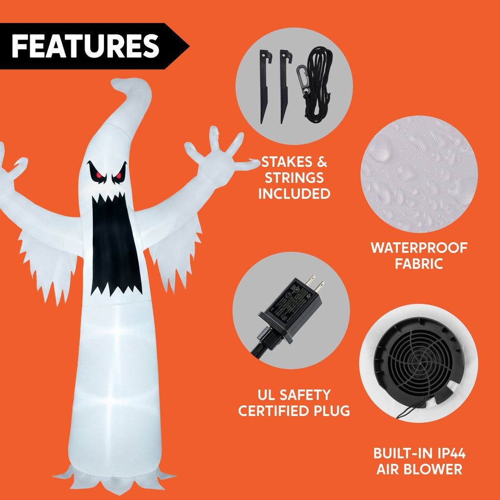 Witchwood™ 12 ft Halloween Inflatable Outdoor Ghost,Giant Ghost Blow Up Decor with Built-in LED Lights,inflatables with Build-in LEDs,Spooky Outdoor Decorations for Yard & Lawn