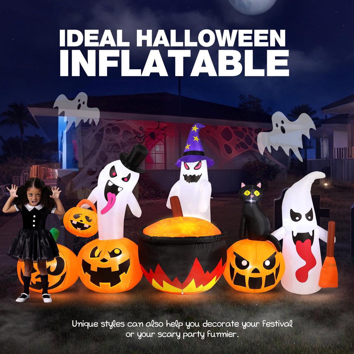 Witchwood™ 8.5FT Halloween Inflatables Pumpkin Ghost Family with Built-in LED Lights, Halloween Blow up Yard Decorations