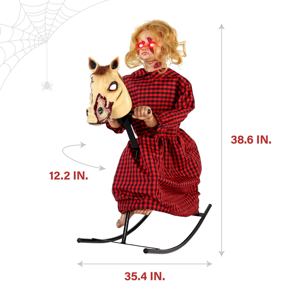 Witchwood™ 3.2 ft Voice & Sound-Sensor Rocking Horse Girl Halloween Animatronic, HHRCKHRSGRL-1FLSA