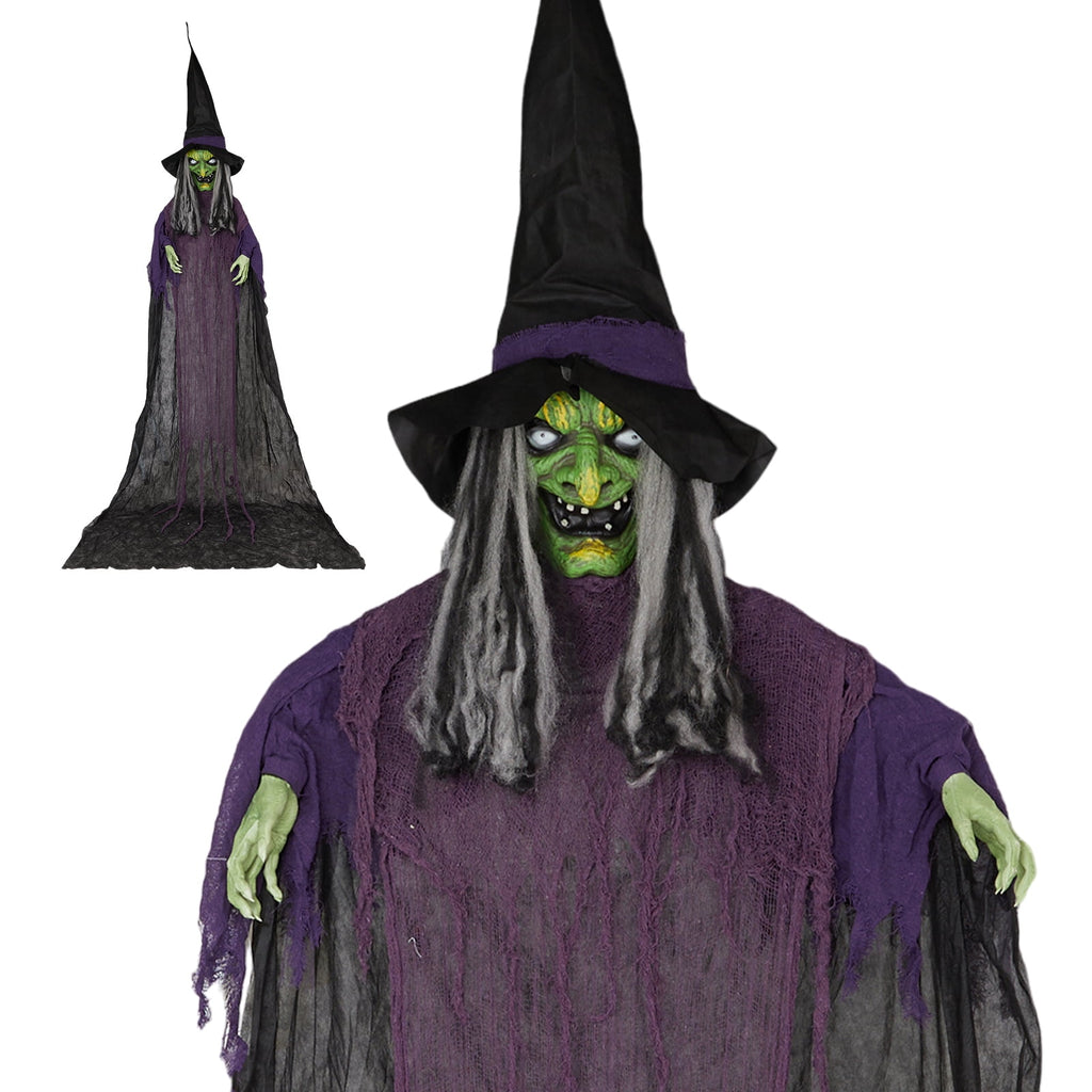 Witchwood™ 12ft Witch Animated Animatronic Decoration Creepy Halloween Hanging Witch w/ Pre-Recorded Screaming
