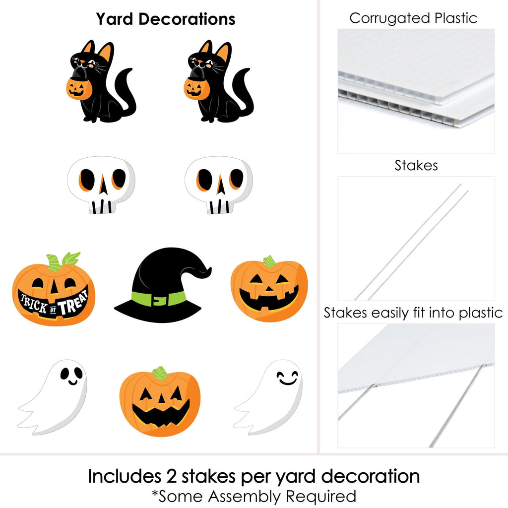 Witchwood™ Big Dot of Happiness Jack-O'-Lantern Halloween - Black Cat Ghost Skull & Witch Hat Lawn Decor - Outdoor Kids Halloween Party Yard Decorations - 10 Pc