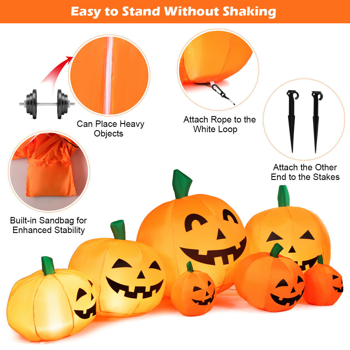 Witchwood™ Gymax 7.5ft Inflatable Halloween Pumpkins Set 7 Pumpkins Patch w/ Energy-saving LED & Adapter