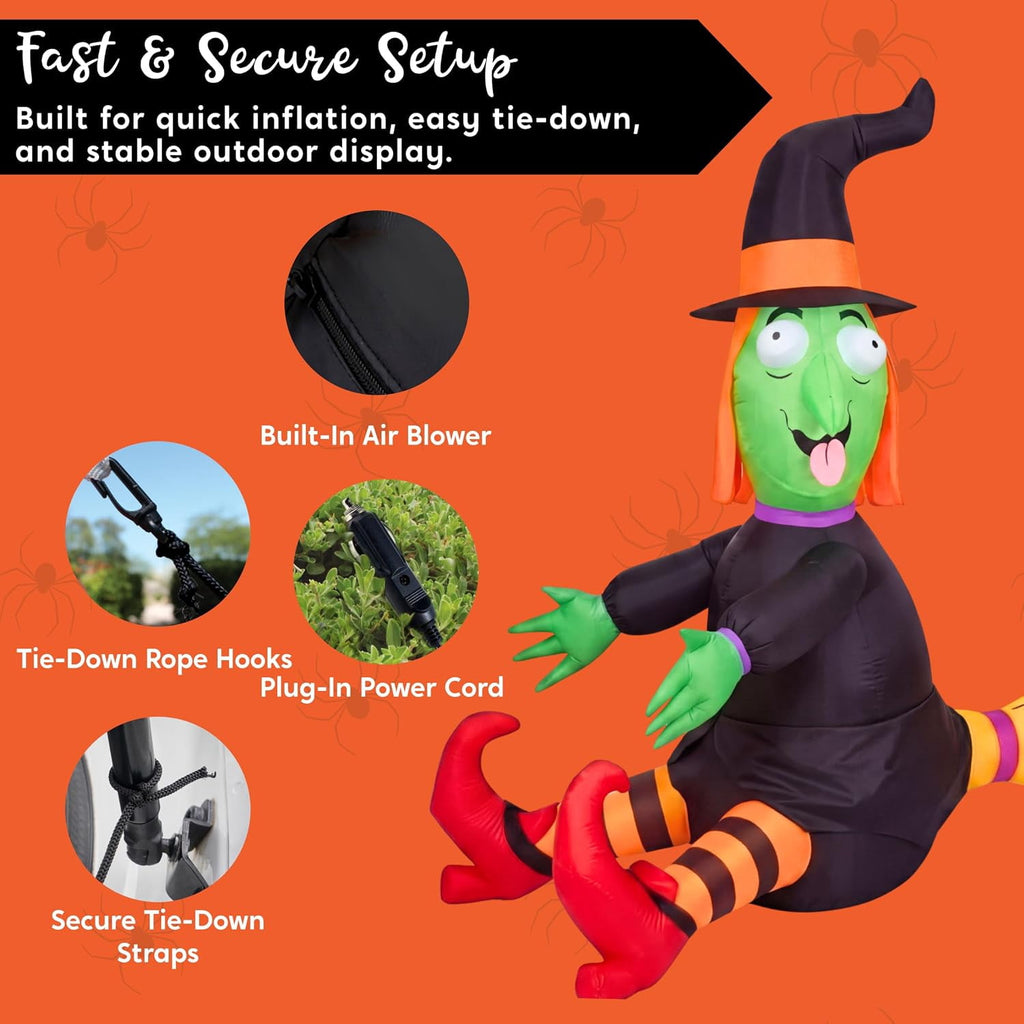 Witchwood™ 4 FT Halloween Inflatables Witch Crashing Into Tree,LED Lighted Blow Up Yard Decoration for Outdoor Garden Lawn Party Decor
