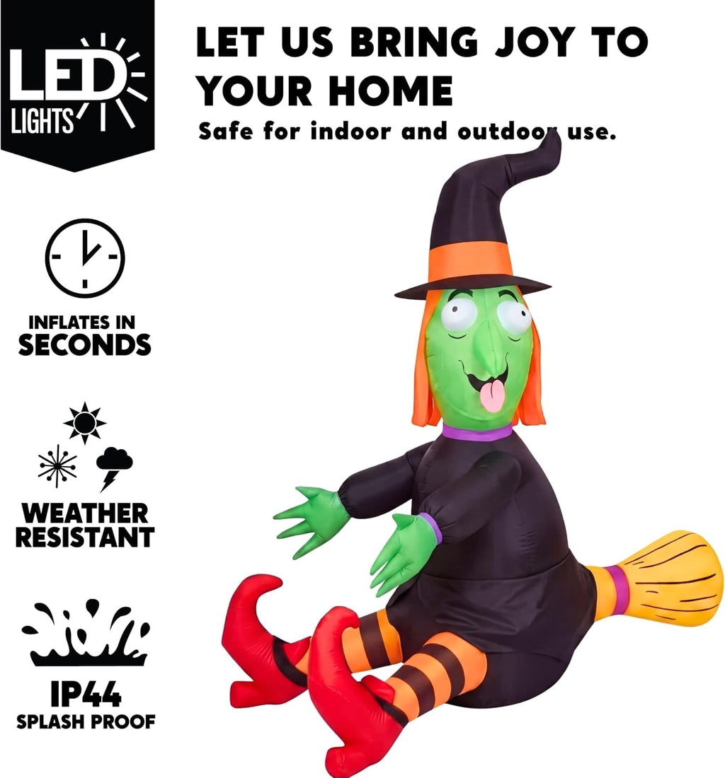 Witchwood™ 4 FT Halloween Inflatables Witch Crashing Into Tree,LED Lighted Blow Up Yard Decoration for Outdoor Garden Lawn Party Decor