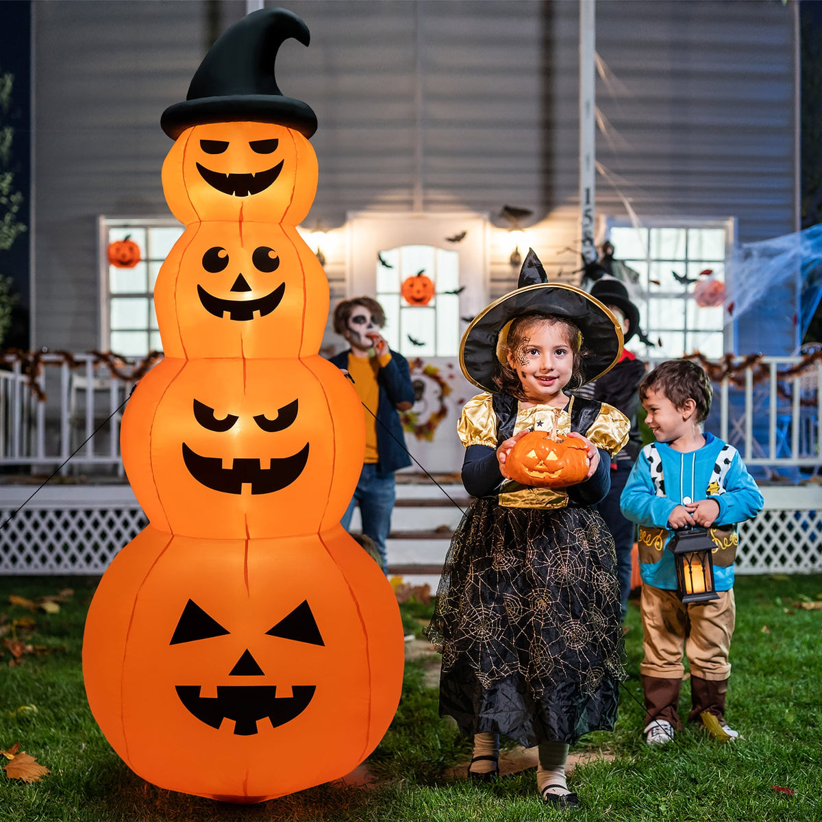 Witchwood™ Costway 8FT Halloween Inflatable Stacked Pumpkins Blow-up Holiday Decoration w/ LED Lights