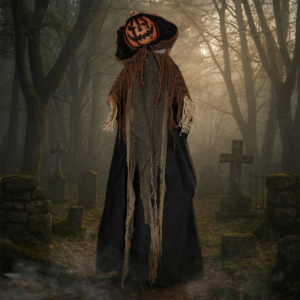 Witchwood™ 6ft Pumpkin Man Animated Animatronic Decoration Creepy Halloween w/ Classic Cape Creepy Cloaked Jack-o'-Lantern for Porch & Yard