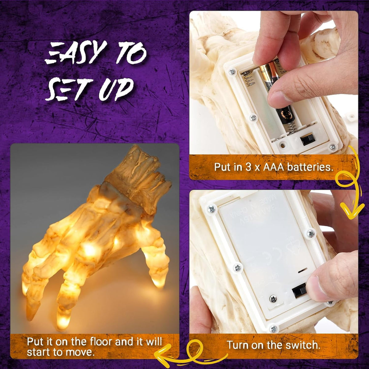 Witchwood™ Halloween Animated Decoration, Sound-Activated Crawling Zombie Hand with Spooky Sound - Realistic Haunted House Prop