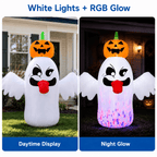 Witchwood™ 6FT Halloween Inflatable Ghost with Pumpkin Head, Light-Up Blow Up Outdoor Yard Decoration with White and RGB LED Lights