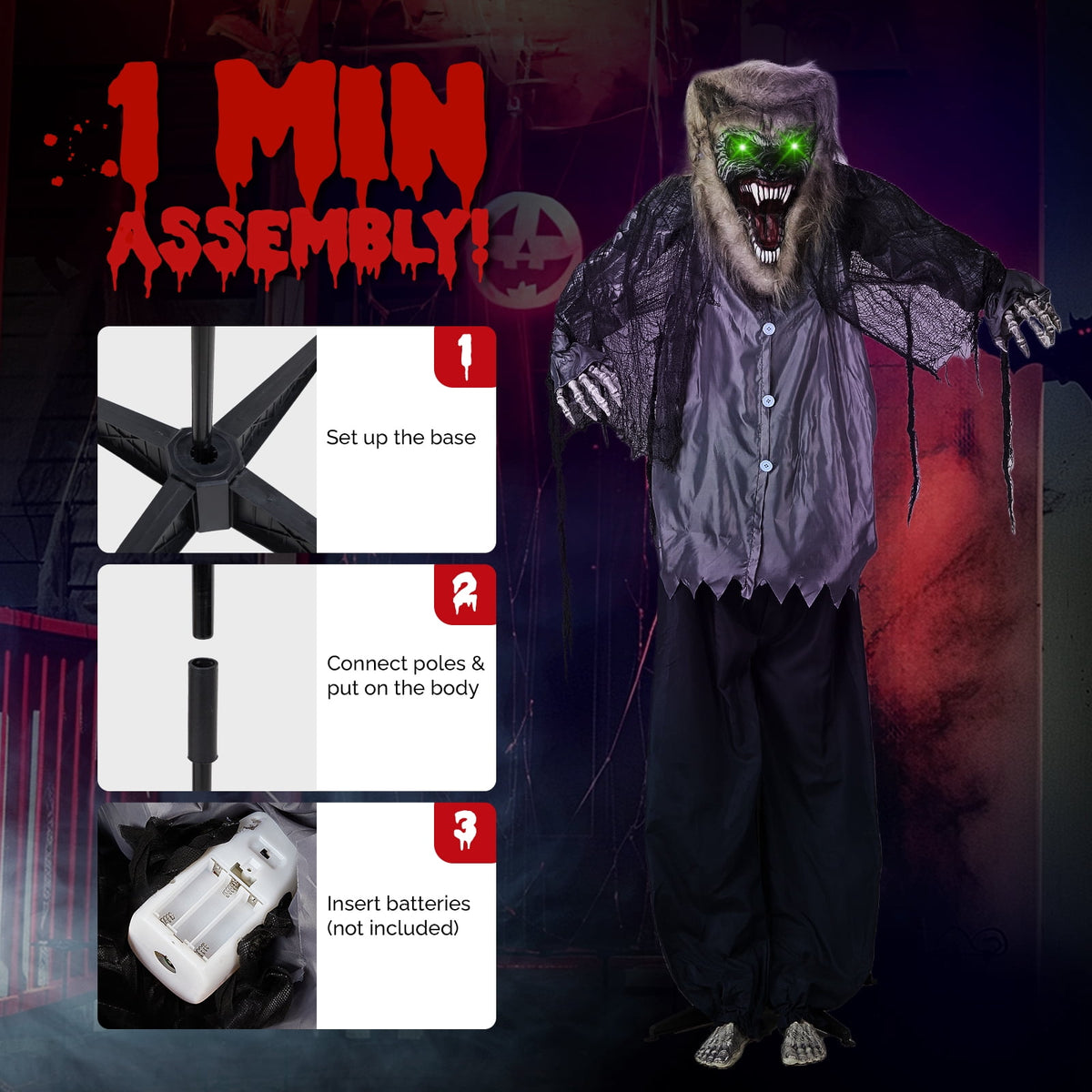Witchwood™ 7FT Halloween Animatronic Werewolf w/ Werewolf Barking Sound The Sound Activated Halloween Prop