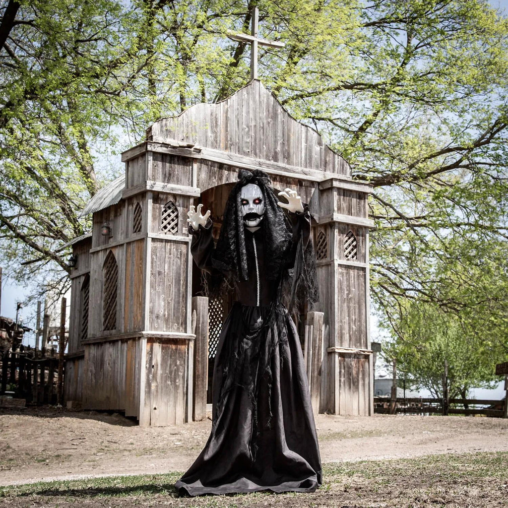 Witchwood™ 5 Ft. 6" Jaw-Dropping Scary Bride with Black Dress Standing Halloween Decoration