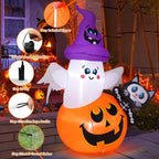Witchwood™ COMIN 5 FT Halloween Inflatables Pumpkin Ghost Cat Outdoor Decorations Blow Up Yard with Built-in LEDs for Indoor Party Garden Lawn Decor