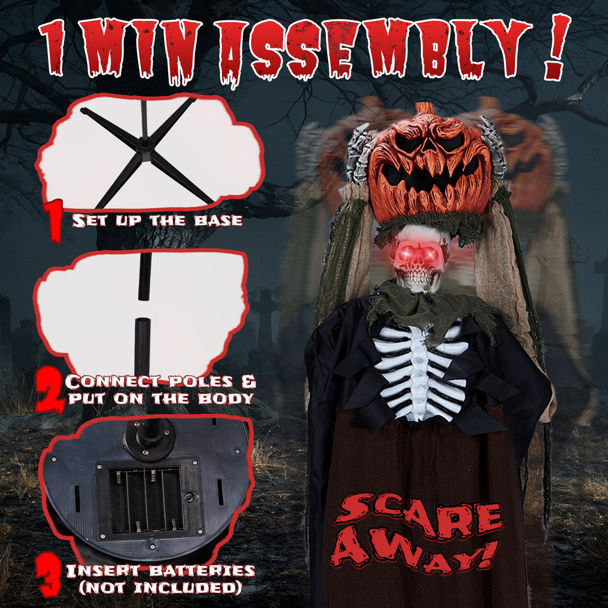 Witchwood™ 6ft Ghost with The Pumpkin Head Halloween Animated Animatronic Decoration w/ Pre-Recorded Screaming