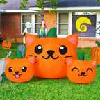 Witchwood™ COMIN Halloween Inflatable 5 FT Long Three Pumpkin Cat Head Combo with Built-in LEDs, Blow Up Yard Decoration for Holiday Party Indoor, Outdoor, Yard, Garden, Lawn