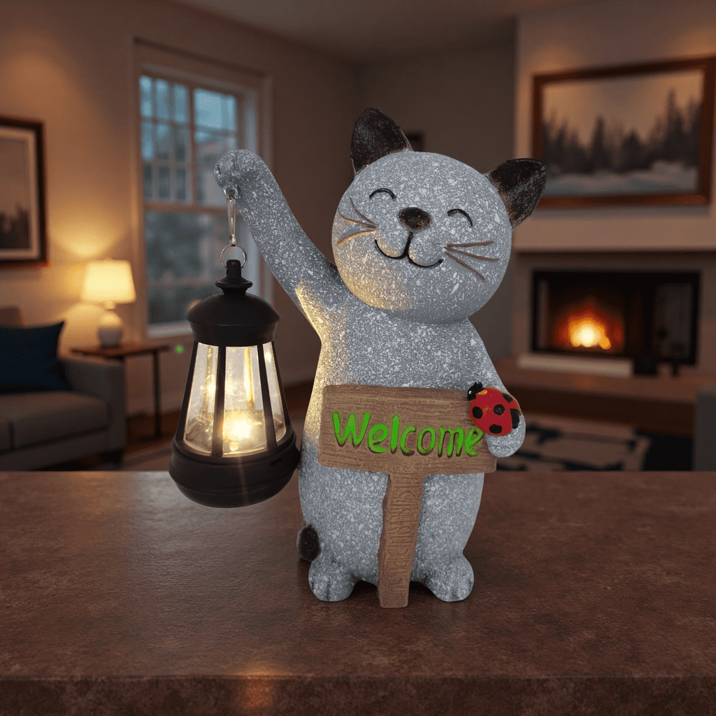 Witchwood™ Halloween Decorations Solar Cat Statue Light Garden Decor, Led Home Outside Decor for Patio Yard Pool Front Porch Flower Pots, Solar Powered Welcome Cat Lantern Gardening Gifts
