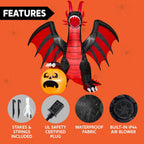 Witchwood™ 8 ft Halloween Inflatable Fire Dragon with Pumpkin,Animated Moving Mouth & Internal LED Lights,Blow Up Yard Decor Outdoor Lawn Garden Indoor Porch Patio Spooky Halloween Decoration