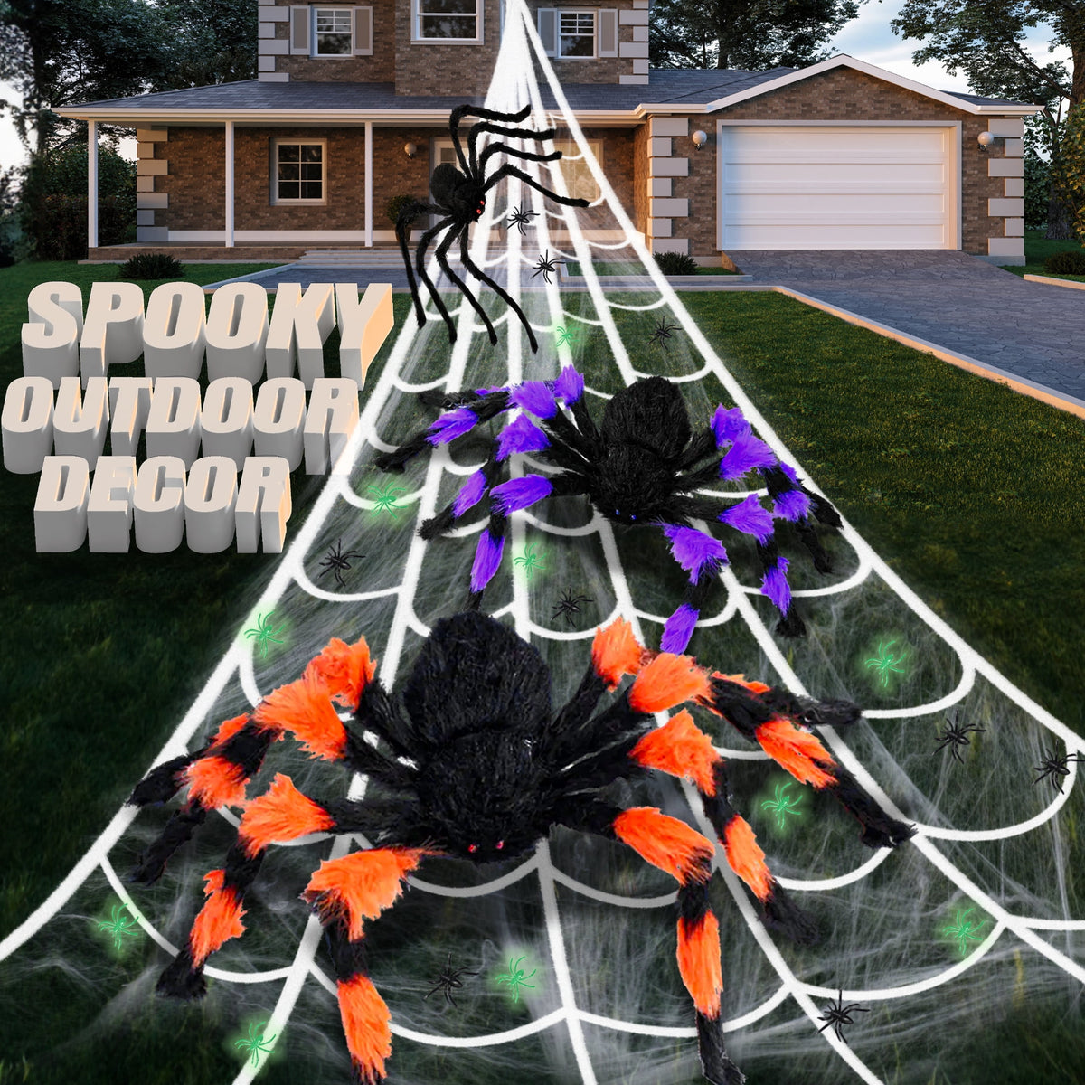 Witchwood™ JoyX Giant Halloween Spider Web Decoration Set, 23 ft Huge Web with 50" Large Spider, LED Light, and Glow in The Dark Spiders for Outdoor Yard Decor
