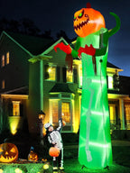 Witchwood™ 12FT Halloween Inflatable with LED Lights ? Giant Pumpkin & Skeleton Outdoor Decoration for Yard, Lawn, Home, & Party ? Scary Blow-Up Halloween Holiday Decor