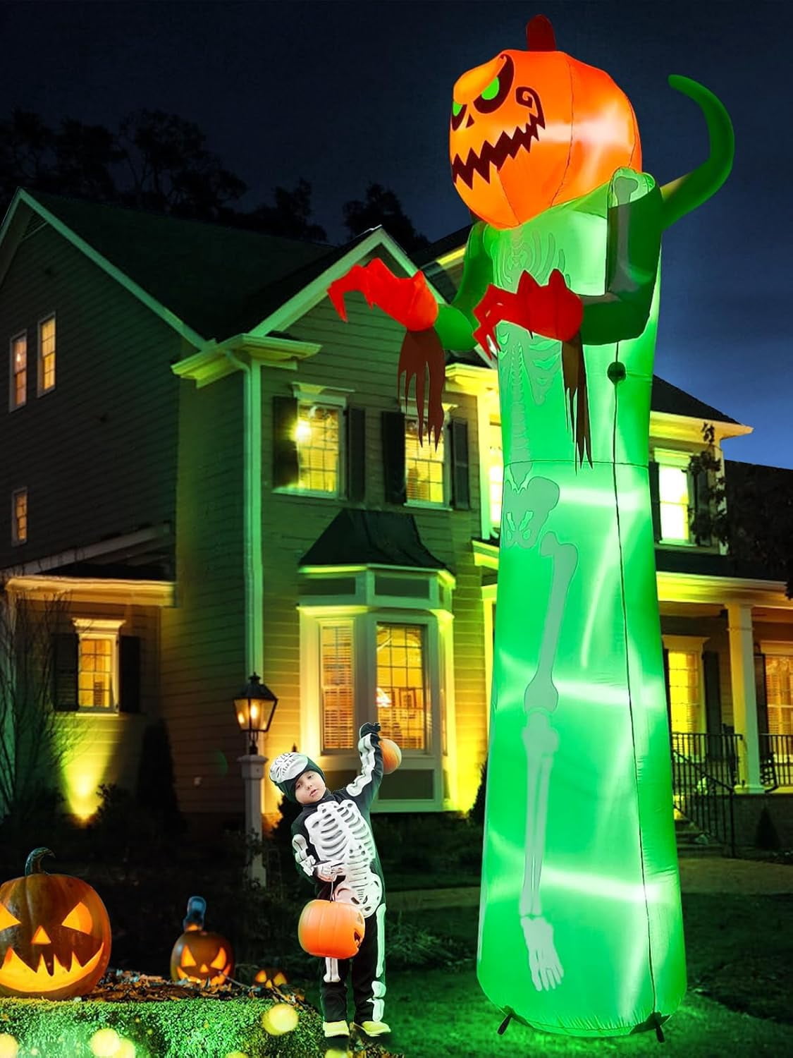 Witchwood™ 12FT Halloween Inflatable with LED Lights ? Giant Pumpkin & Skeleton Outdoor Decoration for Yard, Lawn, Home, & Party ? Scary Blow-Up Halloween Holiday Decor