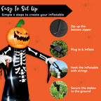 Witchwood™ 9 ft Halloween Inflatables Pumpkin Skeleton Decorations with Built-in LED Lights,Large Blow Up Decoration for Yard Lawn Garden Indoor Outdoor, Pumpkin Skeleton Inflatable Decoration
