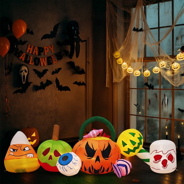Witchwood™ 8FT Halloween Inflatable Pumpkin Ghost Scene, Waterproof Polyester, Quick Inflation with Stakes/Ropes for Yard/Garden/Indoor