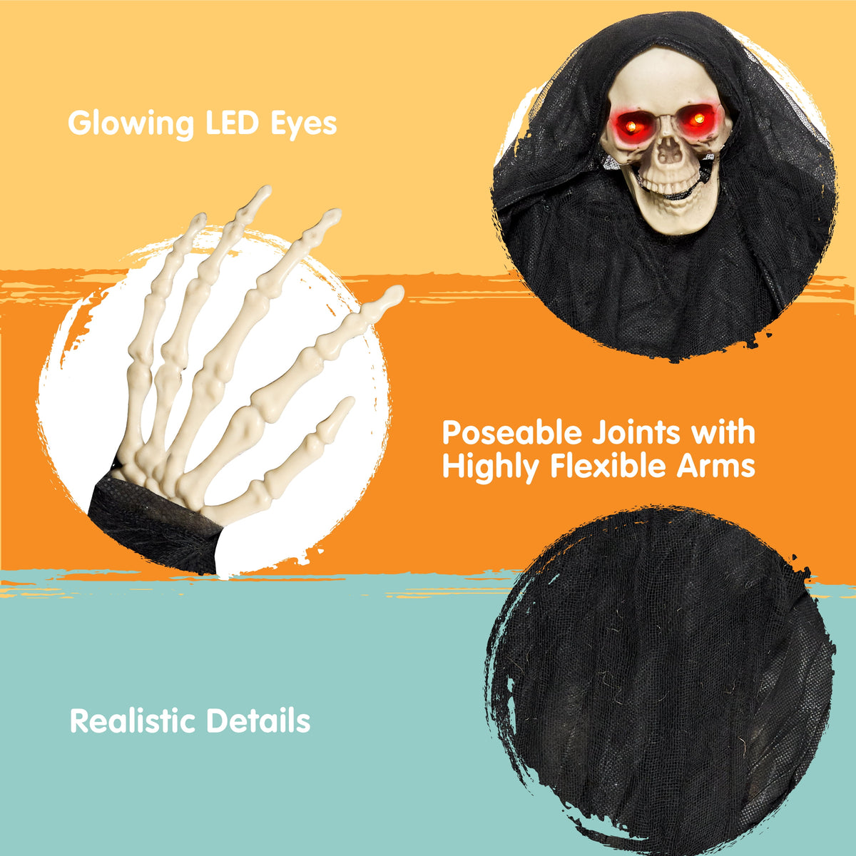 Witchwood™ 3 FT Halloween Hanging Swinging Skeleton,Light Up Creepy Grim Reaper with Black Hood Decorations for Halloween Hanging Decorations Indoor Outdoor Yard Home Decorations
