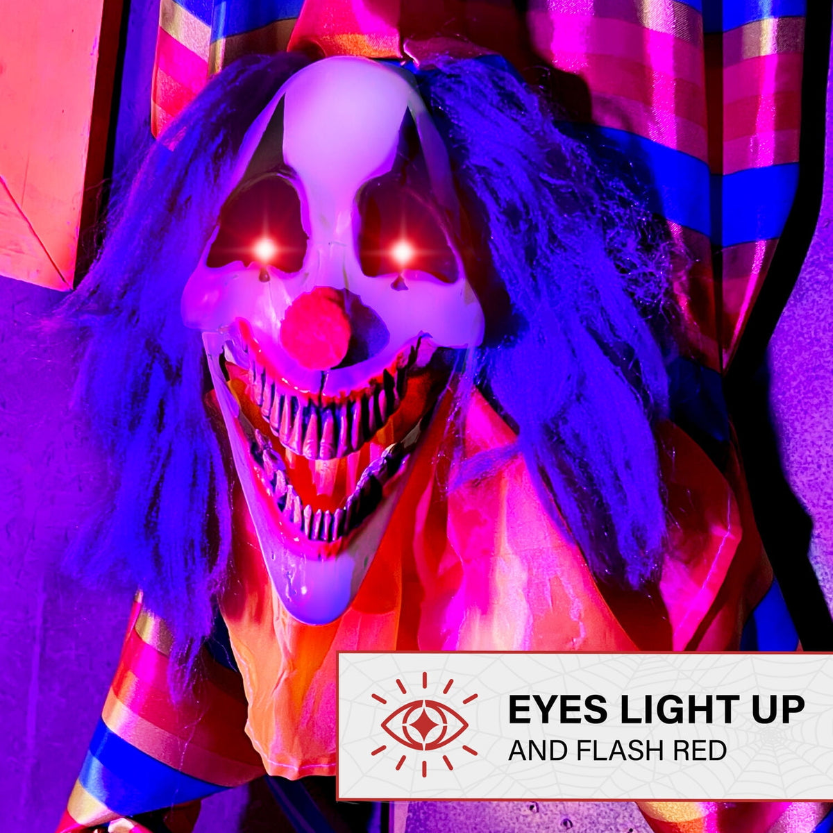 Witchwood™ 47 in Animatronic Hanging Upside Down Clown with Lights and Sound, Halloween Decoration, HHCLOWN-39HLSA