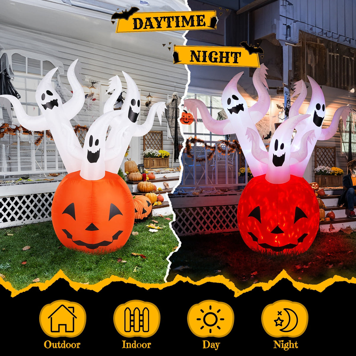 Witchwood™ Halloween Ghost and Pumpkin Outdoor Halloween Inflatables for Patio Garden Decor