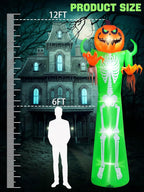 Witchwood™ 12FT Halloween Inflatable with LED Lights ? Giant Pumpkin & Skeleton Outdoor Decoration for Yard, Lawn, Home, & Party ? Scary Blow-Up Halloween Holiday Decor