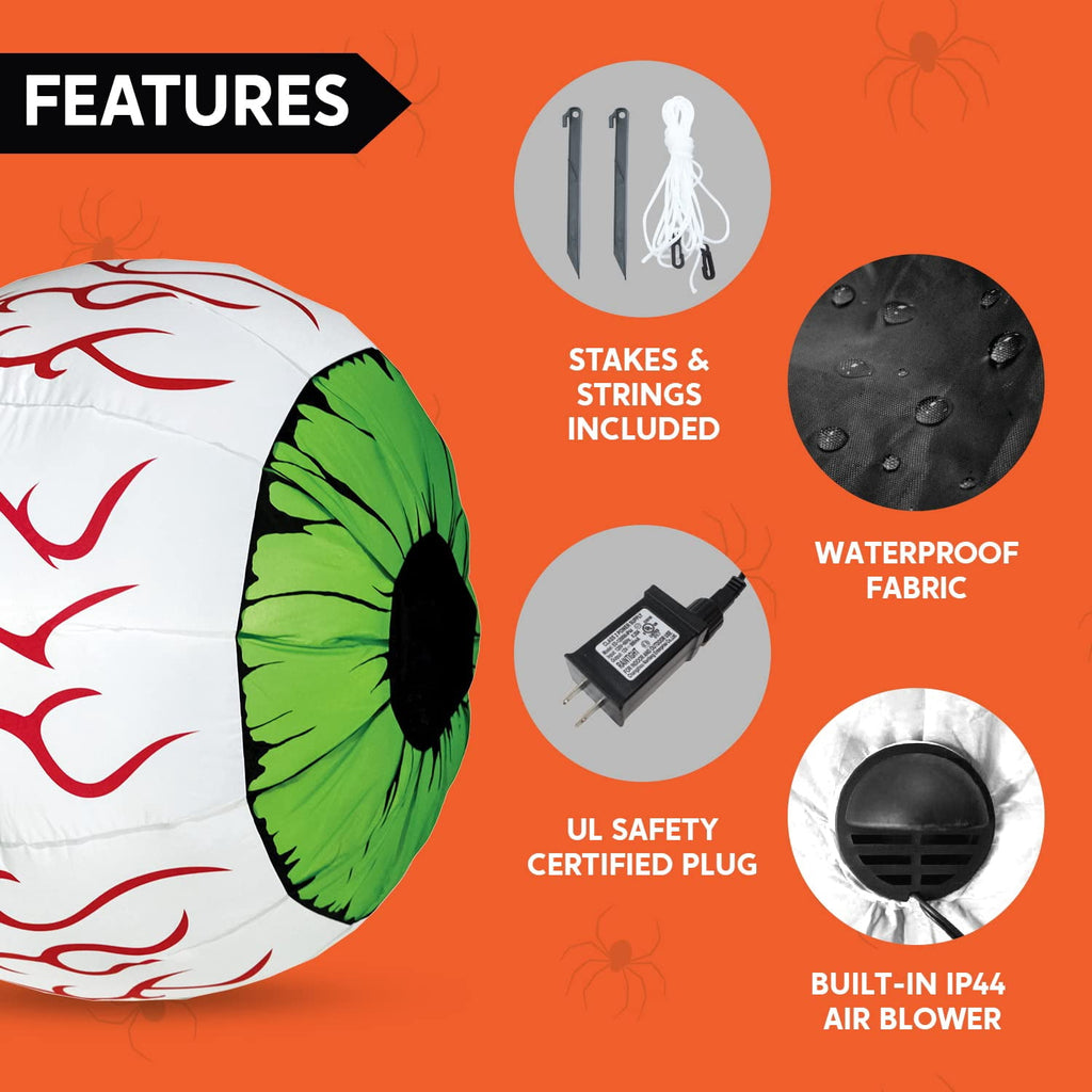 Witchwood™ 2 Pack Halloween Inflatable Eyes Decoration with Build-in LEDs,3 ft Blow Ups Green Eyes for Yard,Halloween Decor Outdoor with LEDs Party Supplies Blow up Decoration