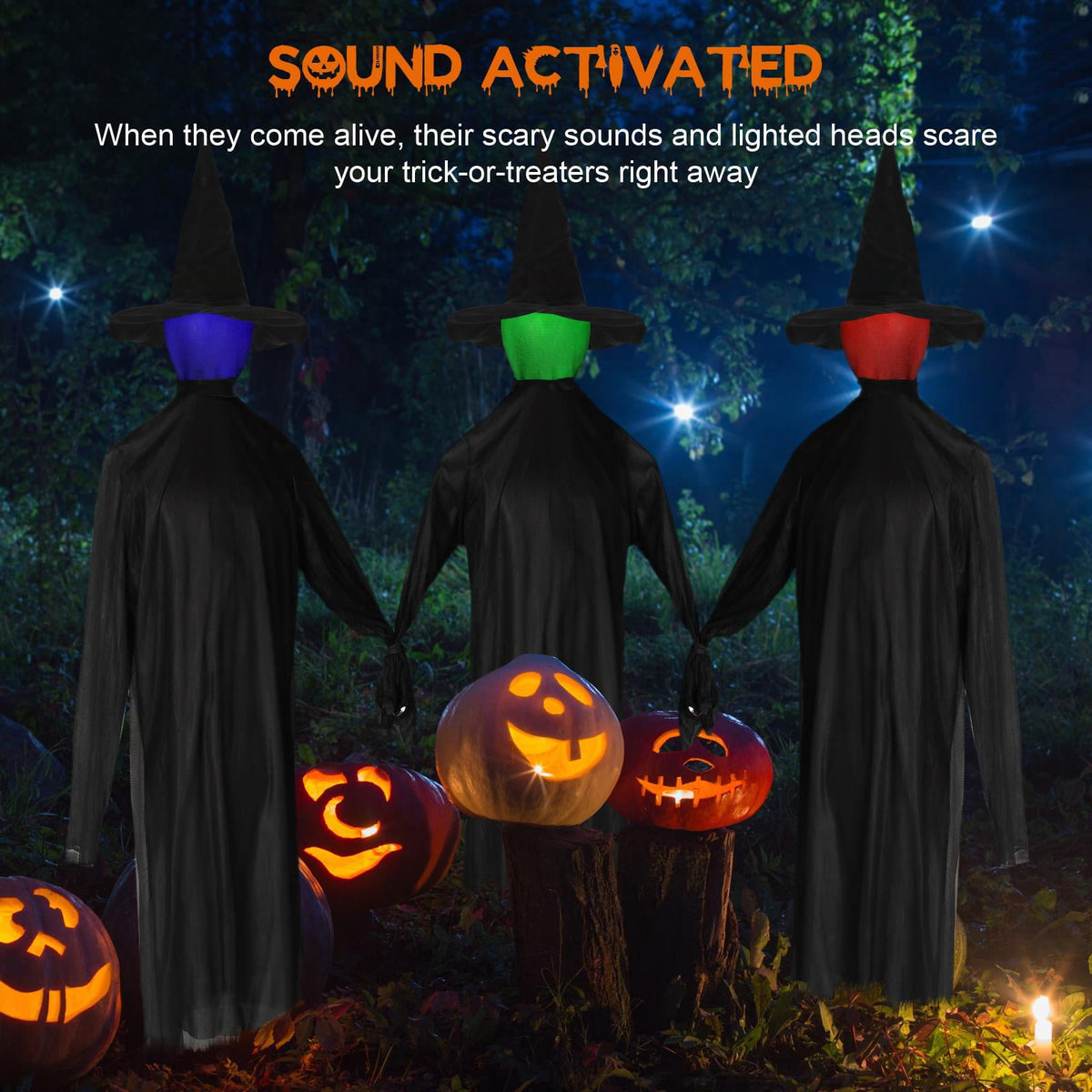 Witchwood™ Zimtwon 5.2ft Halloween Decorations Halloween Witches Halloween Props Sorcerers Animated Wicked Sound LED Lighted Glowing Head