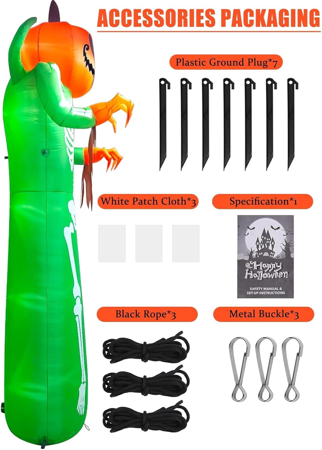 Witchwood™ 12FT Halloween Inflatable with LED Lights ? Giant Pumpkin & Skeleton Outdoor Decoration for Yard, Lawn, Home, & Party ? Scary Blow-Up Halloween Holiday Decor