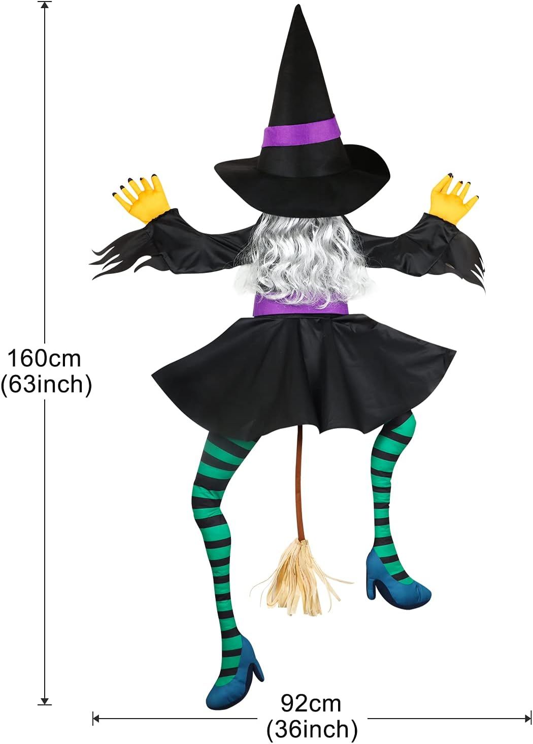 Witchwood™ Crashing Witch into Tree Large Halloween Decorations Outside, 63" Flying Witch Crashing Halloween Decor, Hanging Witch Decor Outdoor Ornaments for Front Porch, Door, Yard, Tree, Fence