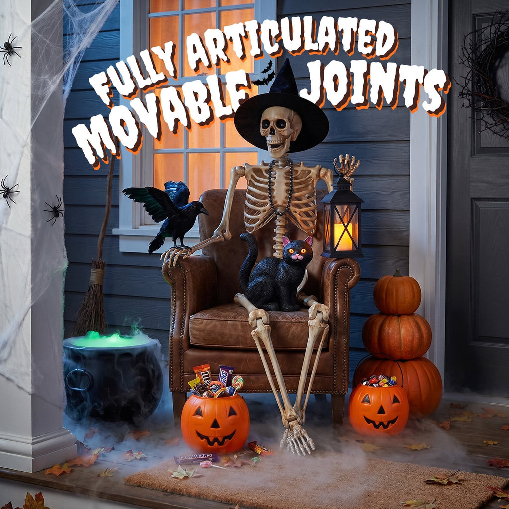 Witchwood™ 5.4ft Halloween Skeleton Decorations, Weathered Posable Skeleton Decor for Halloween Decorations Outdoor Indoor