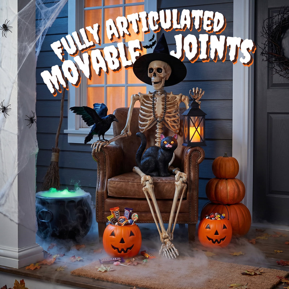 Witchwood™ 5.4ft Halloween Skeleton Decorations, Weathered Posable Skeleton Decor for Halloween Decorations Outdoor Indoor
