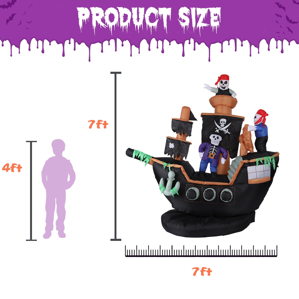 Witchwood™ 7 FT Halloween Inflatable Skeletons Ghosts on Pirate Ship Lights Decor Outdoor Indoor Holiday Decorations, Blow up Lighted Yard Decor, Giant Lawn Inflatables Home Family Outside Decor