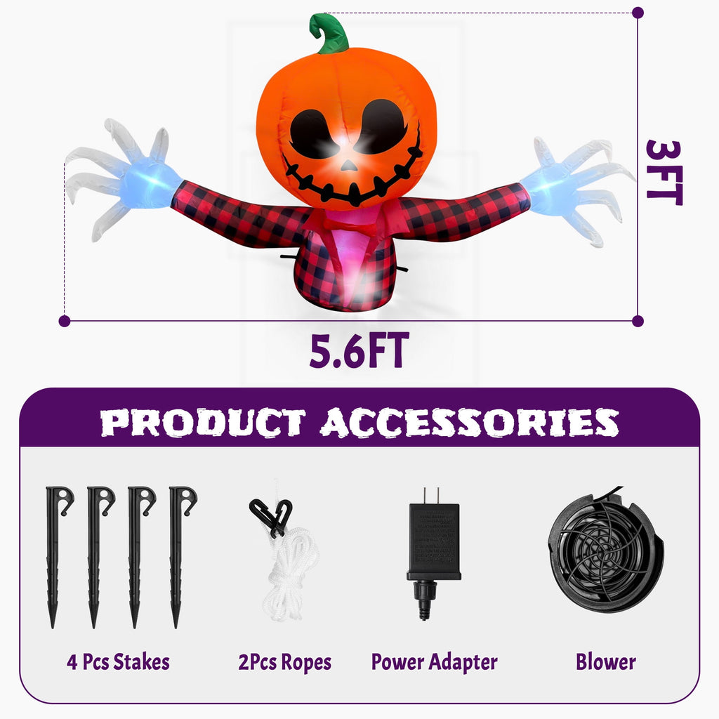 Witchwood™ 5 FT Halloween Inflatable Pumpkin Ghost ? Outdoor LED Blow-Up Decoration with Giant Arms, Light-Up Eyes, Waterproof Yard Decor for Lawn and Garden