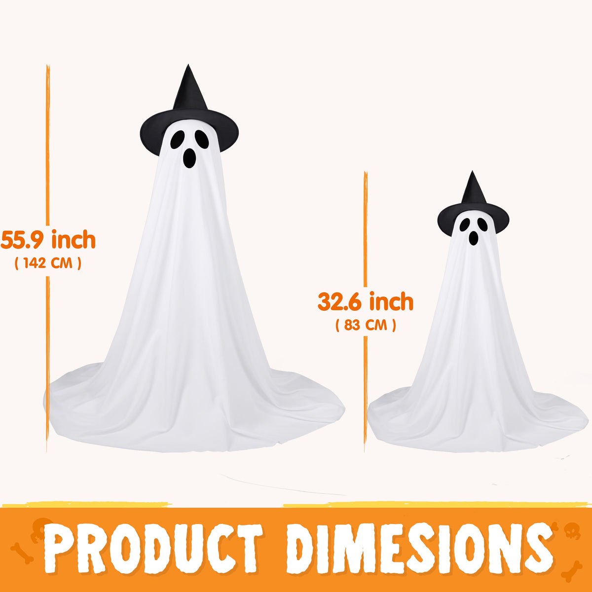 Witchwood™ 2 Packs Halloween Decorations Outdoor,Light Up Halloween Spooky Standing Ghost with Witch Hat,Scary Ghosts Decor with LED Lights for Front Porche Yard Garden Home