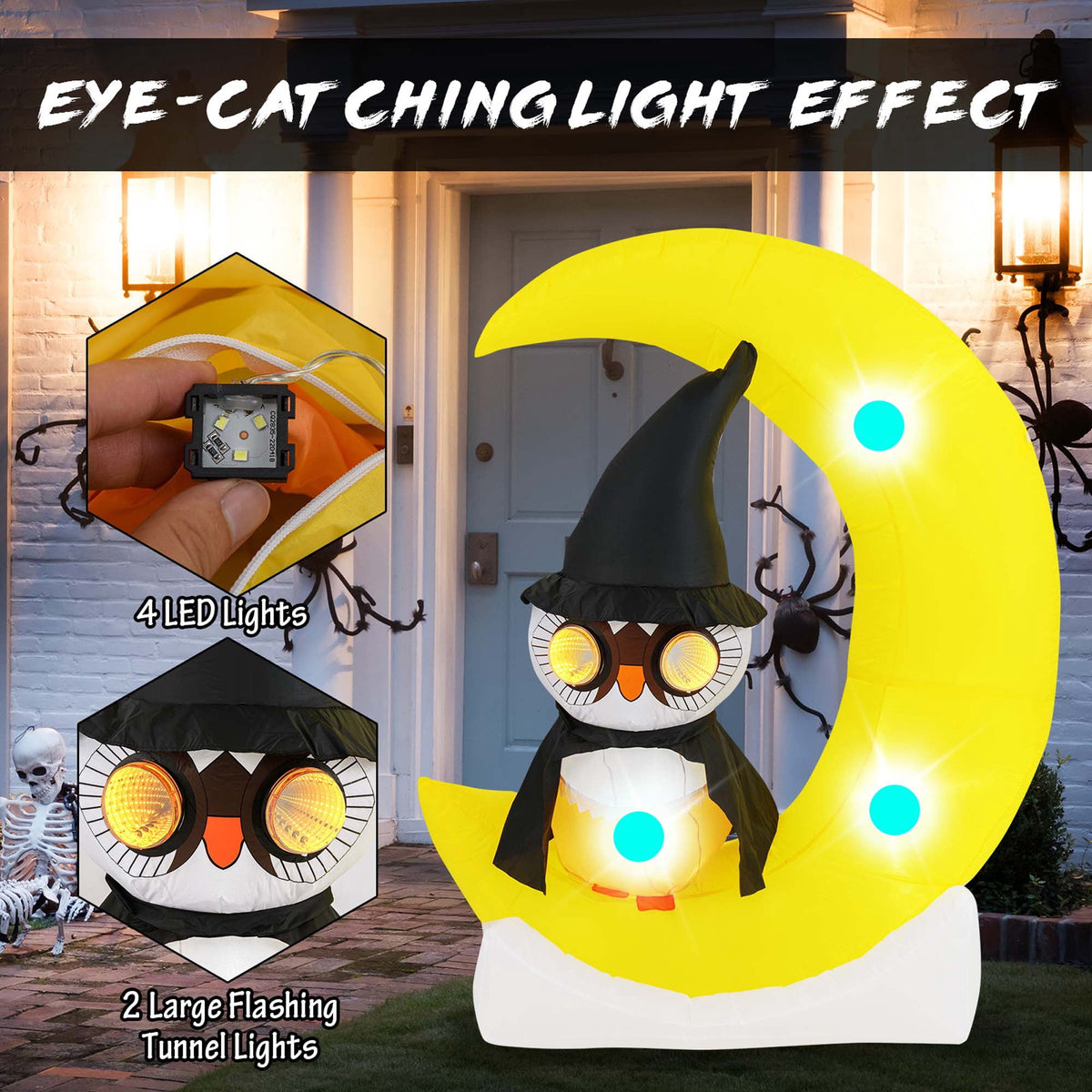 Witchwood™ Costway 4.3 x 5.1 ft Inflatable Owl on Moon LED Lighted Halloween Decoration w/ Large Moon & Wizard Owl w/ Stakes & Sandbags