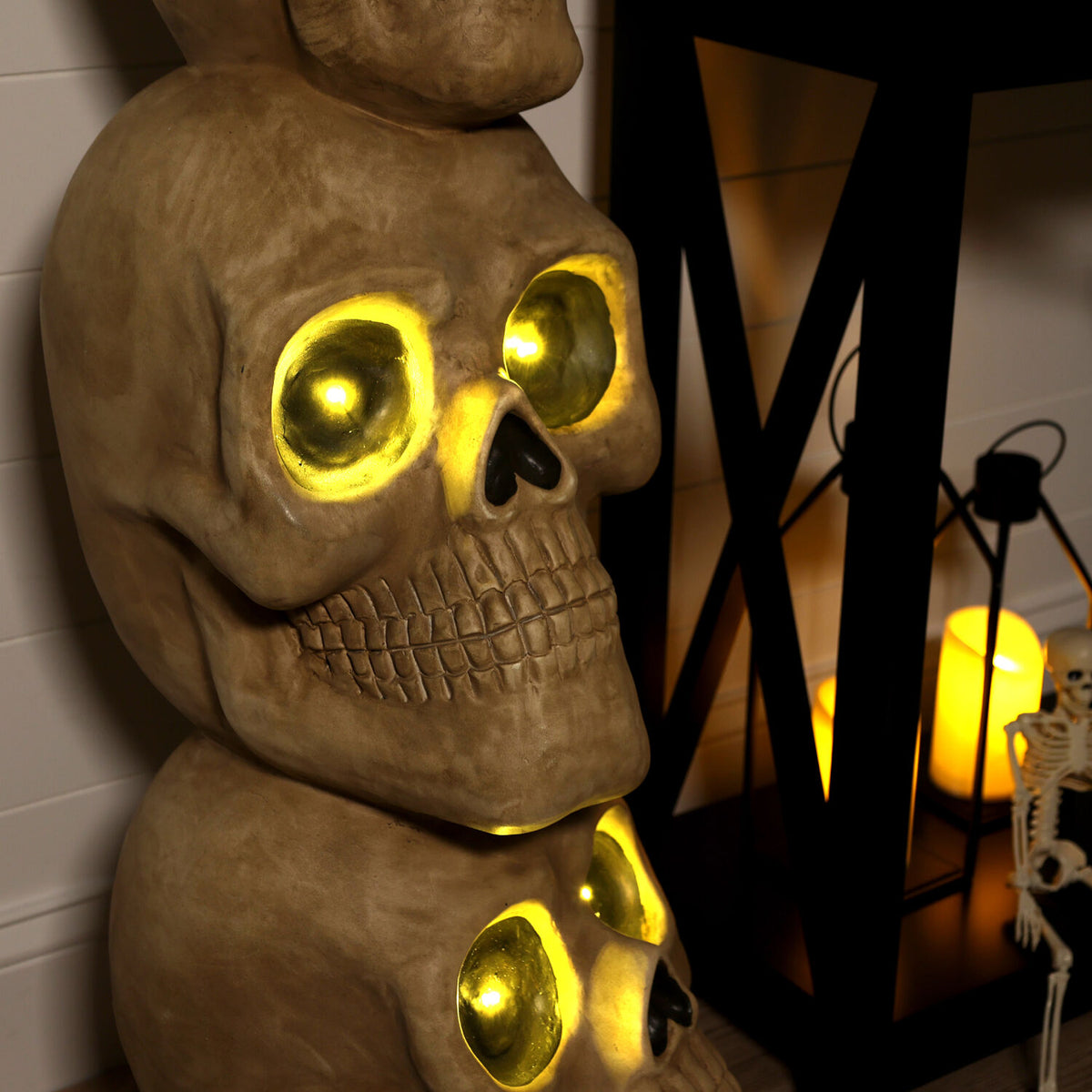 Witchwood™ 37" Skull Stack Statue with LED Eyes, Halloween Decor, HHMG036-1SKL-NAT