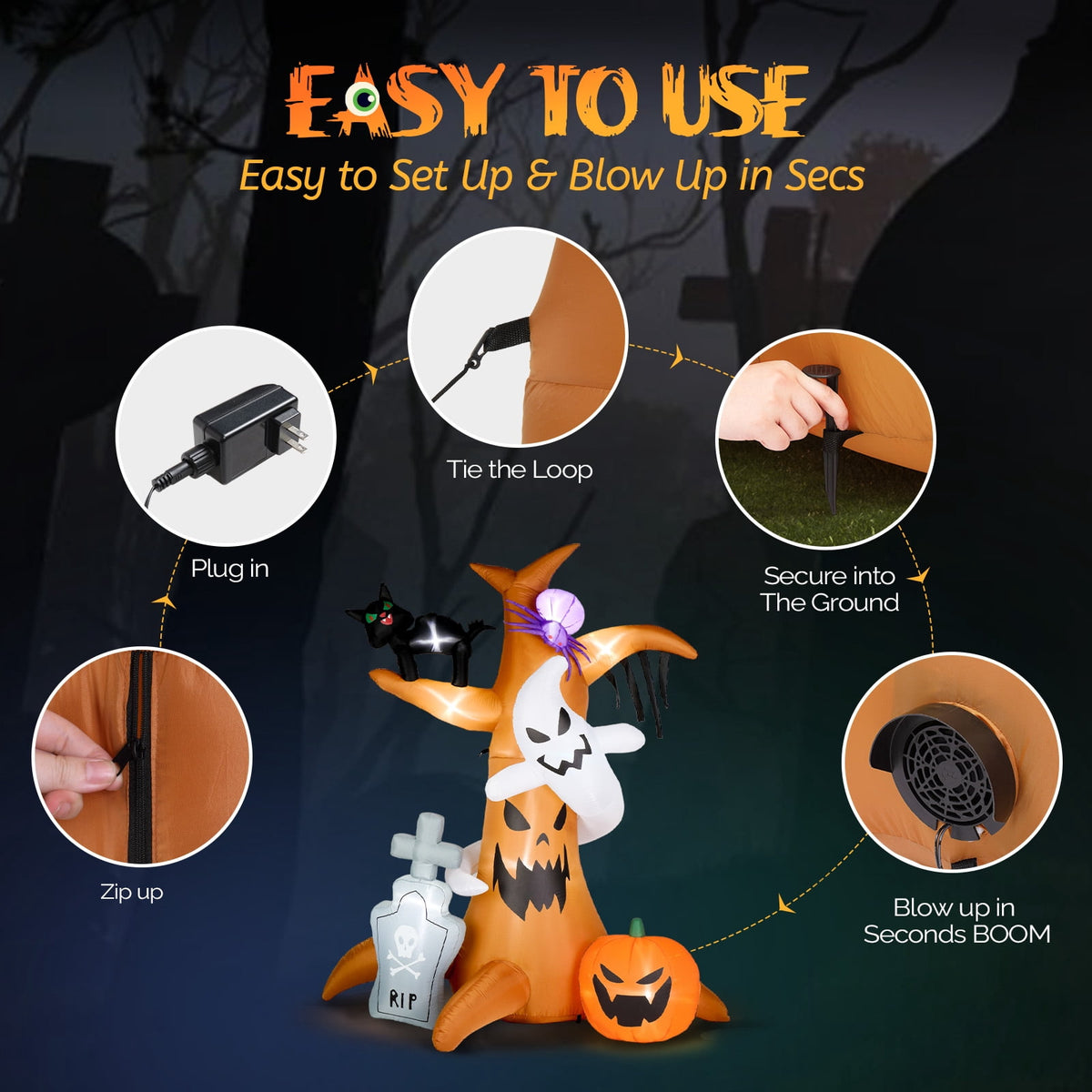 Witchwood™ OverPatio 7.8' Halloween Inflatables Outdoor Halloween Decoration with 9pcs LED Lights