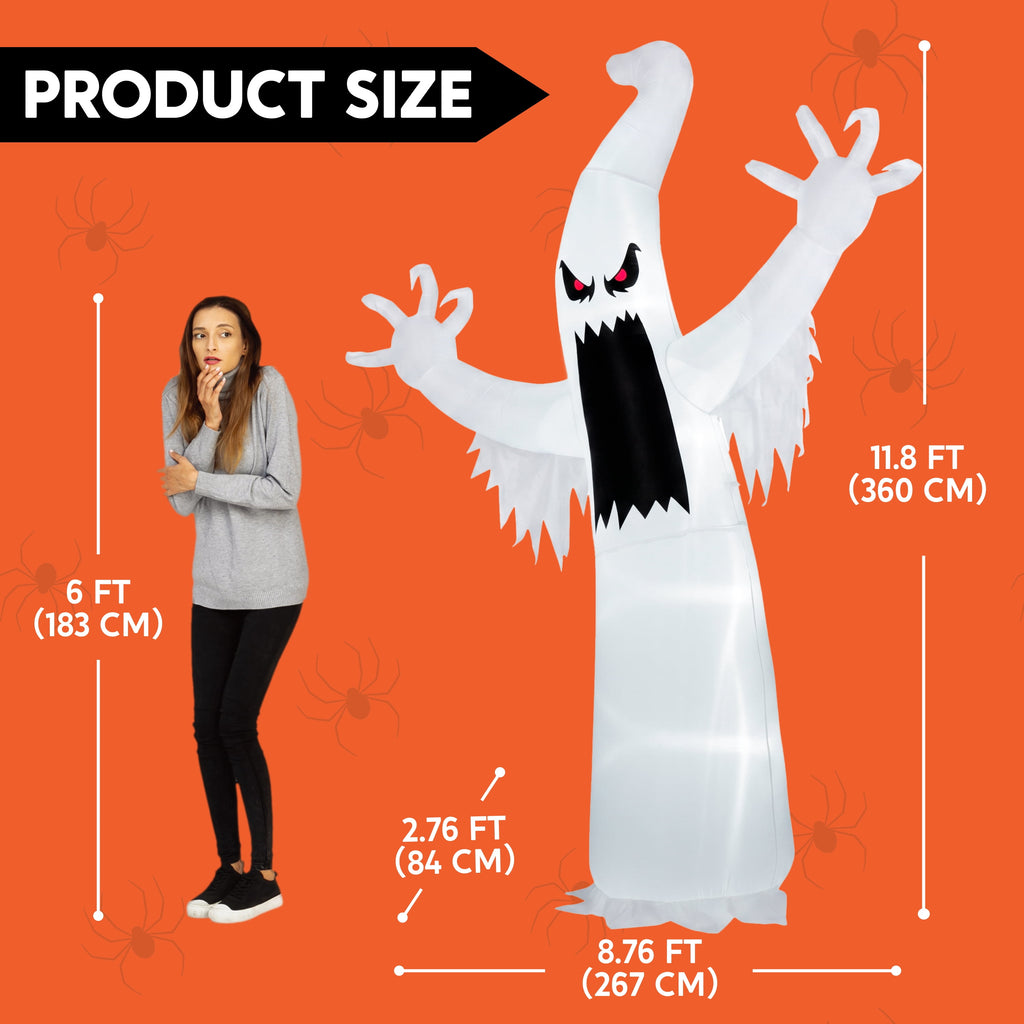 Witchwood™ 12 ft Halloween Inflatable Outdoor Ghost,Giant Ghost Blow Up Decor with Built-in LED Lights,inflatables with Build-in LEDs,Spooky Outdoor Decorations for Yard & Lawn