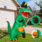 Witchwood™ 7FT Outdoor Halloween Decorations Halloween Dinosaur Inflatable, Halloween Inflatables Blow up Dinosaur, Green Pirate Dino Halloween Decorations Dinosaur Halloween Inflatable for Holiday/Party
