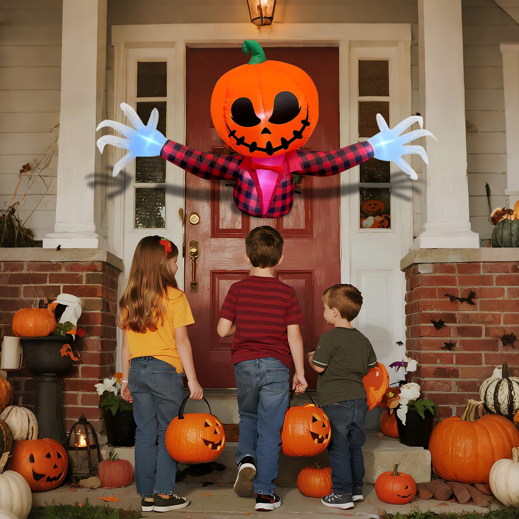 Witchwood™ 5 FT Halloween Inflatable Pumpkin Ghost ? Outdoor LED Blow-Up Decoration with Giant Arms, Light-Up Eyes, Waterproof Yard Decor for Lawn and Garden