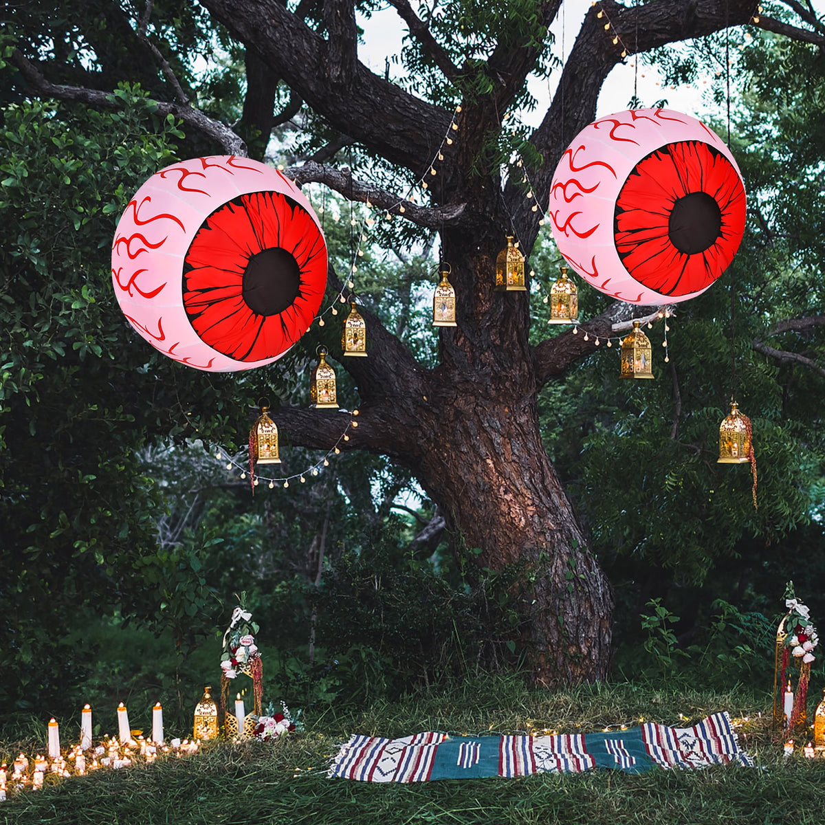 Witchwood™ Costway 2 Pack 3 FT Halloween Inflatable Eyeballs w/ Air Blower & Red LED Lights