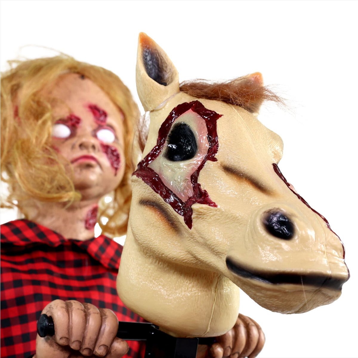 Witchwood™ 3.2 ft Voice & Sound-Sensor Rocking Horse Girl Halloween Animatronic, HHRCKHRSGRL-1FLSA