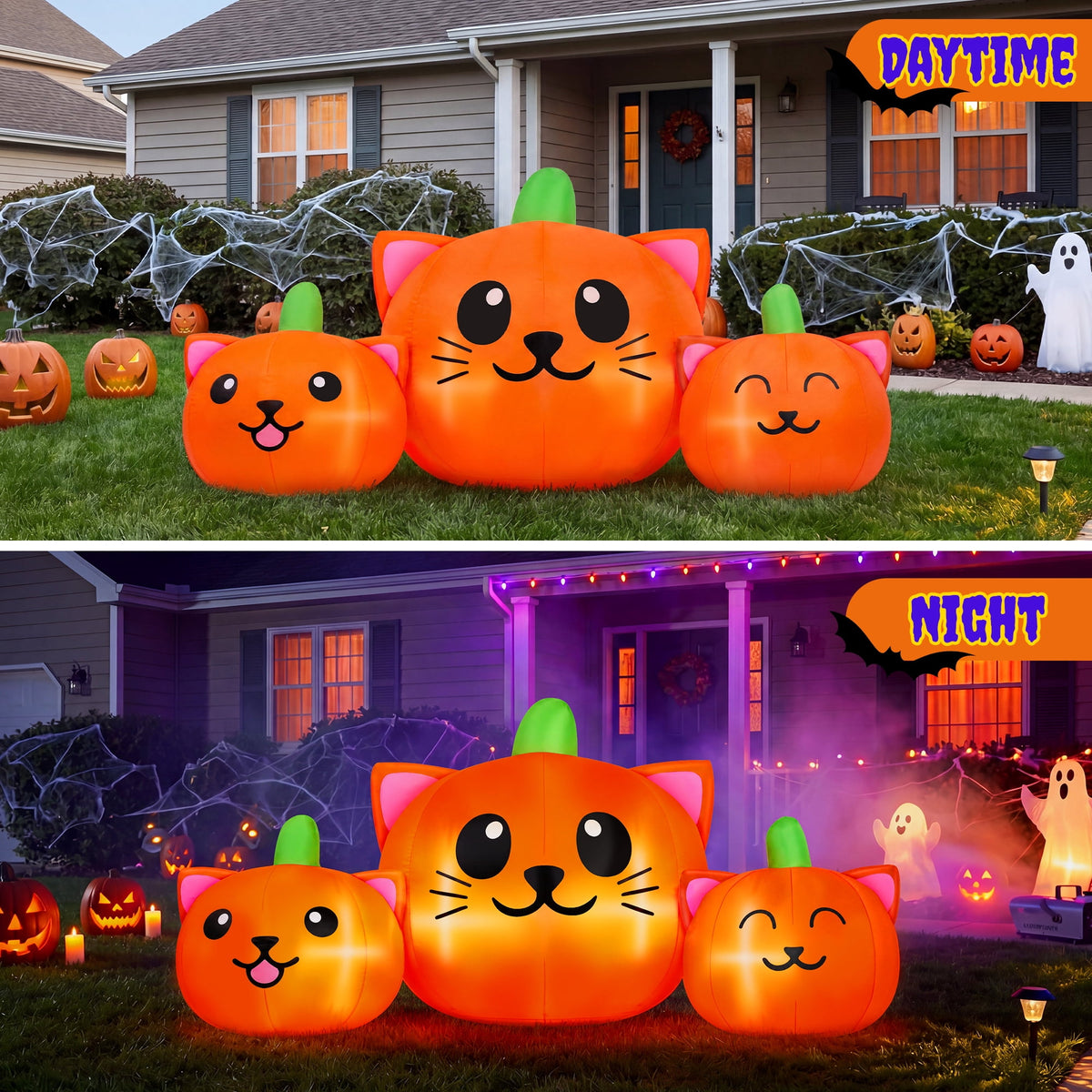 Witchwood™ 6.2FT Halloween Inflatable Pumpkin Cat Outdoor Decorations, Halloween Blow Ups with Lights for Party, Yard